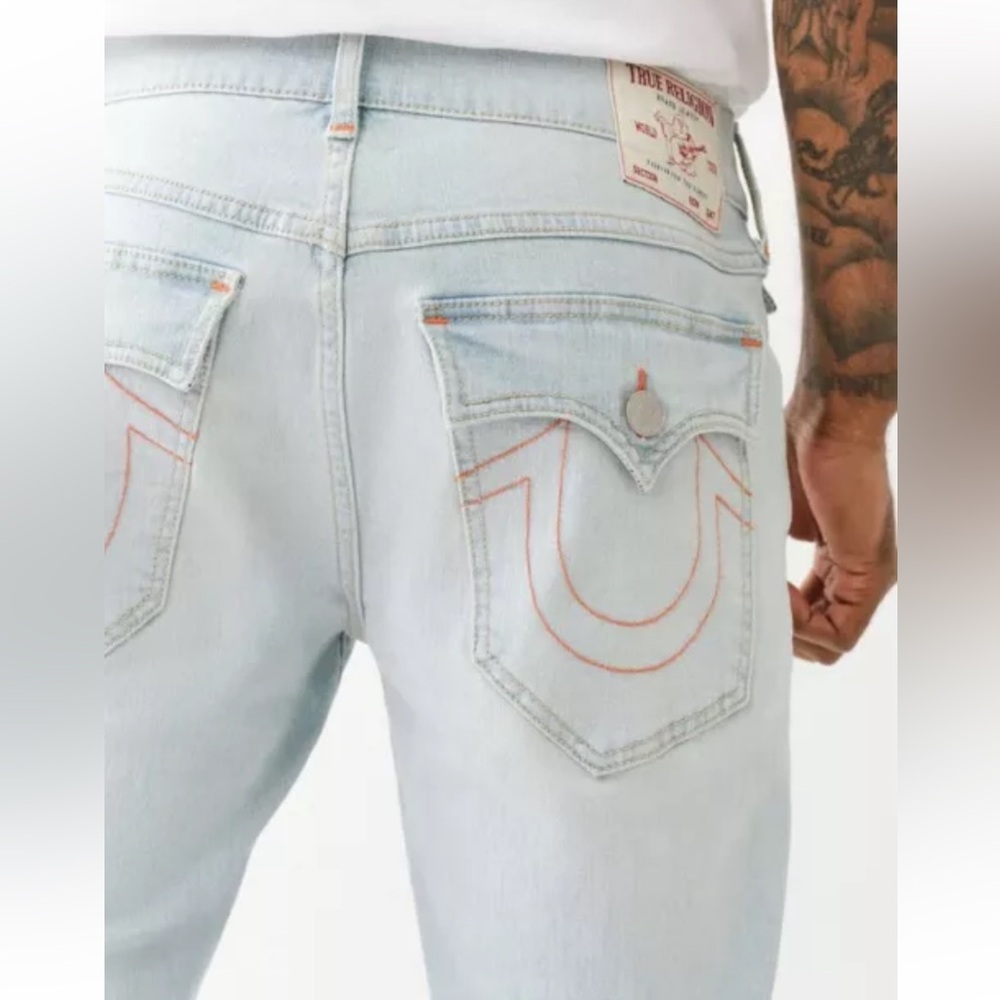 True Religion Mens Geno Orange Stitch Flap
Pocket Relaxed Slim Fit Stretch